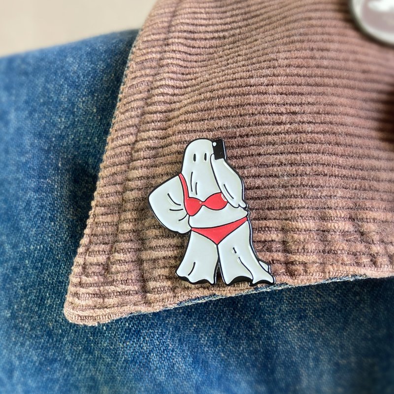 pins of ooo - 鬼也愛自拍 琺瑯別針 - 胸針 - 銅/黃銅 白色