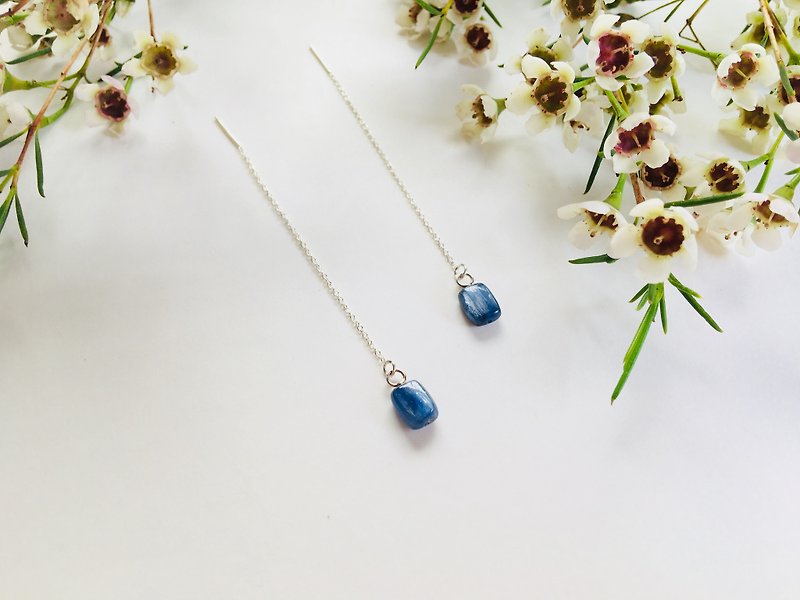 藍晶石純銀耳環 天然石幸運耳鏈 附拭銀布、矽膠耳塞 - 耳環/耳夾 - 寶石 藍色