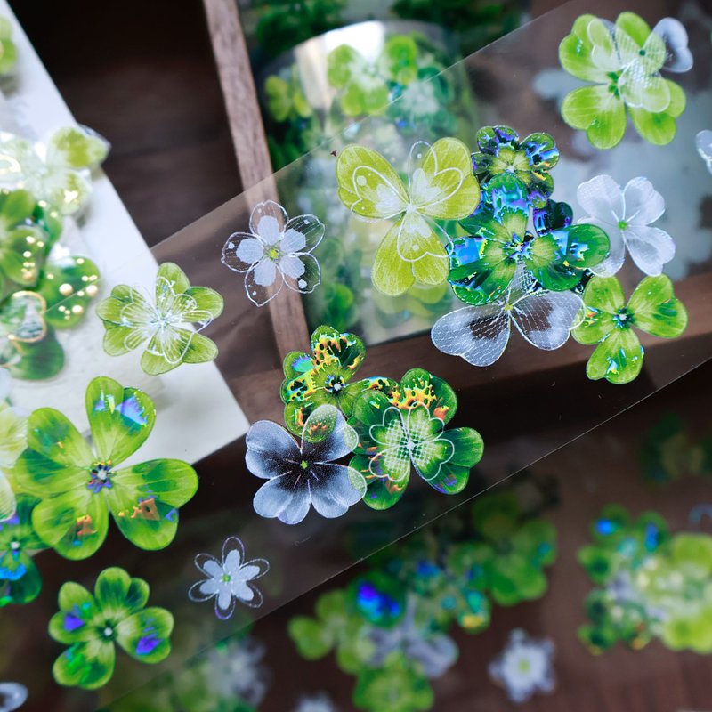 壹洱文創第14期新品【森嶼時夏】和紙膠帶四葉草手賬PET素材 - 紙膠帶/和紙/PET - 其他材質 綠色