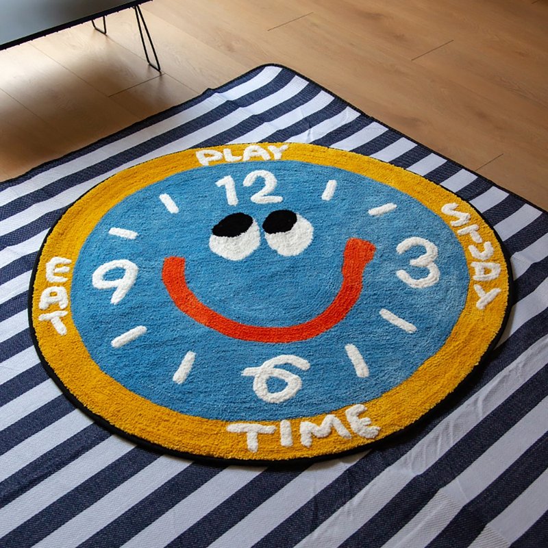 PointLab [Baby Time] Cartoon Cute Fun Time Round Carpet Children's Baby Room Layout - พรมปูพื้น - เส้นใยสังเคราะห์ 