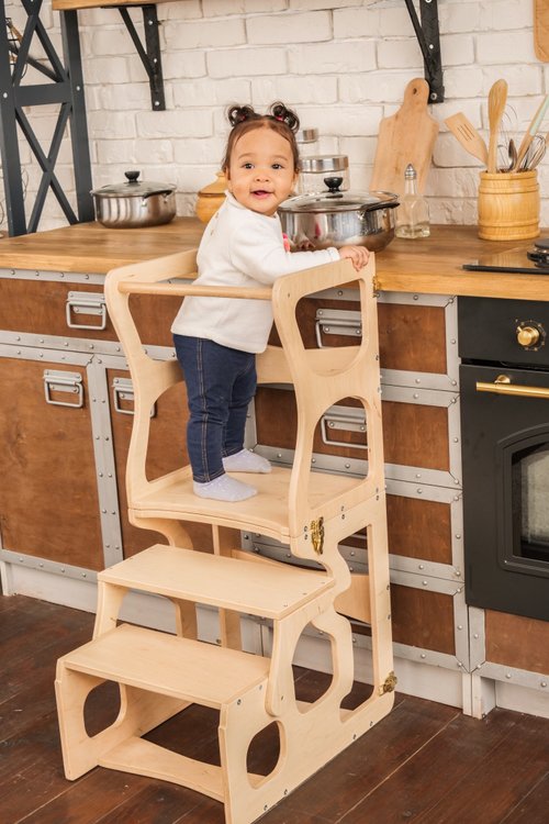 Step stool with back Montessori tower Children table the Learning tower -  Shop WoodAndHearts Kids' Furniture - Pinkoi