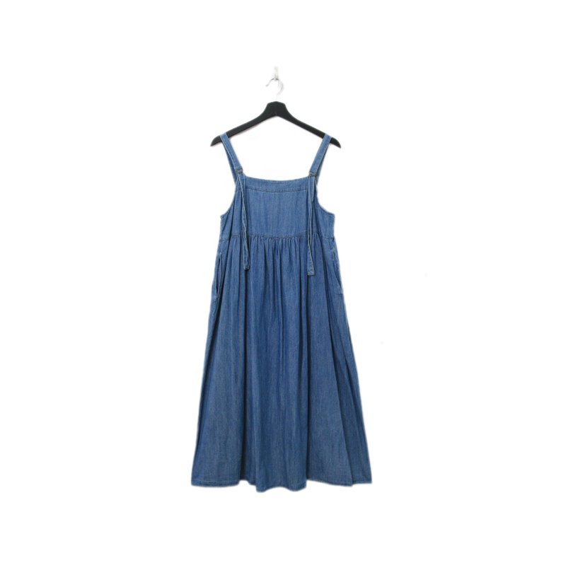 Back to Green-復古長洋裝 牛仔吊帶 寬鬆Ls-36//vintage dress - 洋裝/連身裙 - 棉．麻 