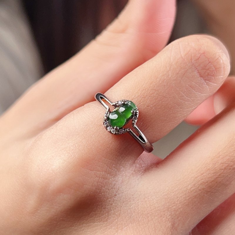 冰種老坑綠翡翠葫蘆戒指 925純銀 | 天然翡翠A貨 | 送禮 - 戒指 - 玉石 綠色