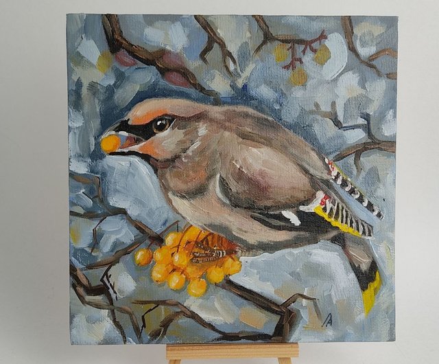 絵画(油絵) ワックスウィングの絵画アートワークオリジナルの油絵鳥ポートレート