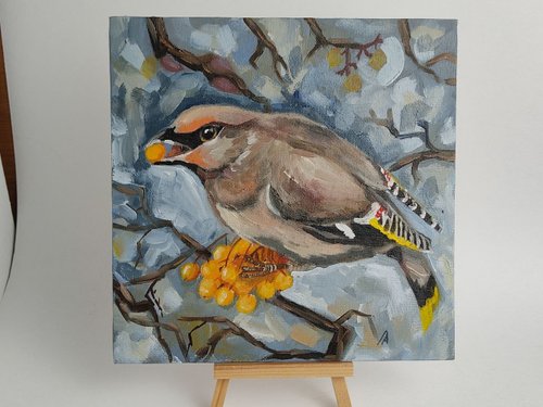 ワックスウィングの絵画アートワークオリジナルの油絵鳥ポートレート