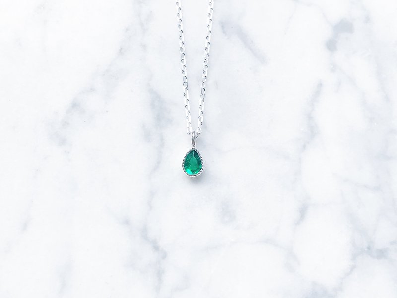 ::Light light series:: Ice drop (emerald) Basic cut sterling silver clavicle chain (2.0) - Collar Necklaces - Gemstone 
