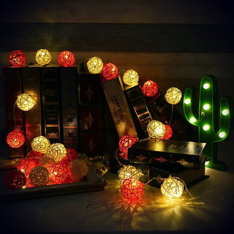 創意燈飾 籐球燈串 電池款 水果柳丁 長度2M LED氣氛燈 聖誕節 - 燈具/燈飾 - 竹 橘色
