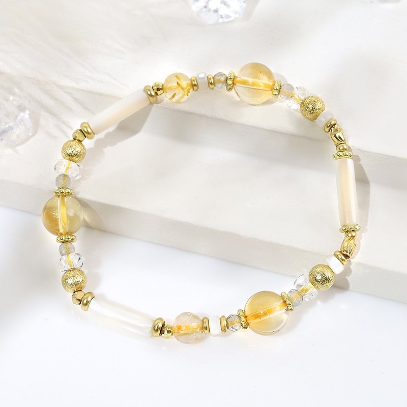 Good Day | A106 Citrine Titanium Mother of Pearl Crystal Bracelet - Bracelets - Gemstone Yellow