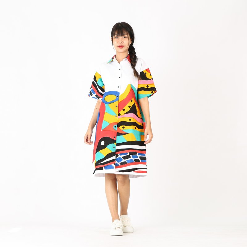 Dress Shirt Cotton Hand Paint Collection Land Of Art SS24-11 - 洋裝/連身裙 - 棉．麻 多色