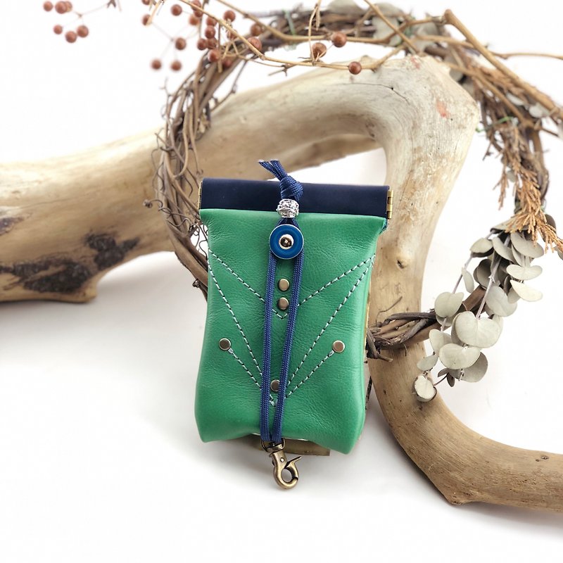 Stitching free shrapnel key bag - key / key bag / storage / key case - ที่ห้อยกุญแจ - หนังแท้ สีเขียว
