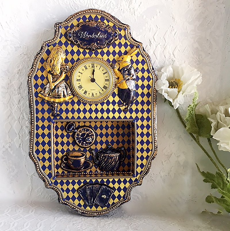 Alice Wall clock, Alice in Wonderland Clock, Clock in nursery, Blue Wall clock - นาฬิกา - ไม้ สีน้ำเงิน