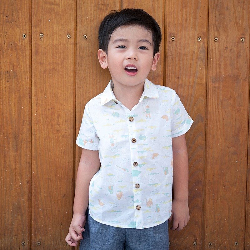 Mountain hiking short sleeve shirt _ white _ children's clothing (fabric by inBlooom printing) - Other - Cotton & Hemp White