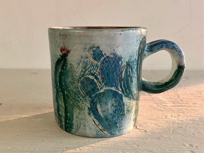 Tropical Rock Cactus Coffee Cup (Remade after Sold Out)_Earthenware Mug - แก้วมัค/แก้วกาแฟ - ดินเผา สีเขียว