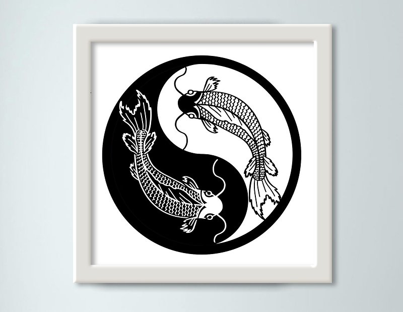 วัสดุอื่นๆ โปสเตอร์ หลากหลายสี - Yin yang, The opposit, Monochrome, Fish, Cute poster, Digital picture