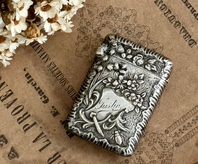 珍品！アンティーク1900年頃アールヌーボー純銀マッチケース