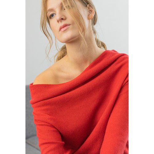 Red off the shoulder cashmere sweater, cowl neck jumper, drop shoulder  pullover - Shop Krista Elsta Women's Sweaters - Pinkoi