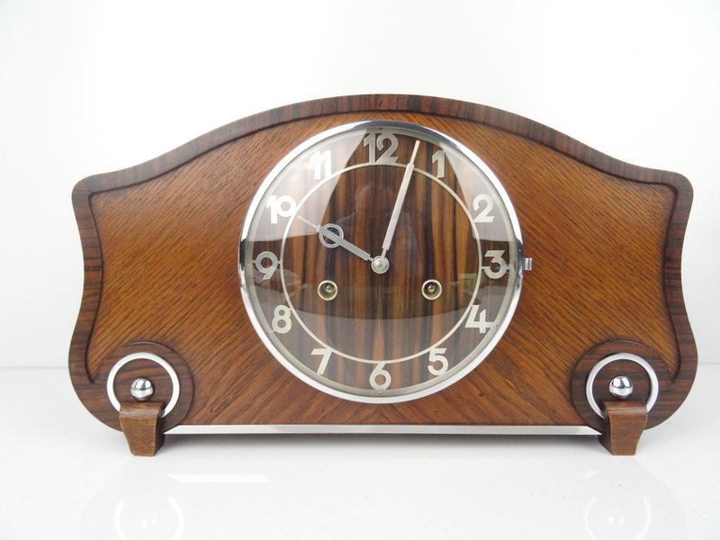 Antique German Junghans Mantel Clock – 8-Day Shelf Bracket, 1930s - 時鐘/鬧鐘 - 木頭 咖啡色