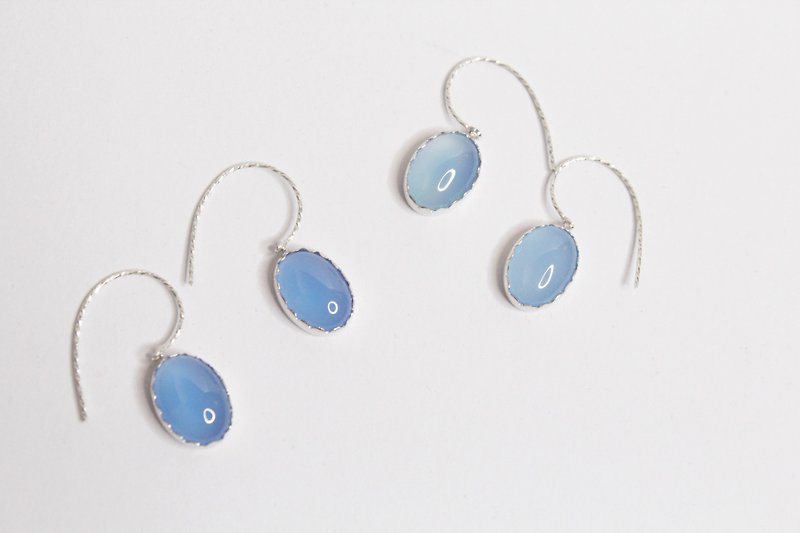 古意天藍 藍玉髓 復古純銀手工耳環 可改夾 - 耳環/耳夾 - 半寶石 藍色