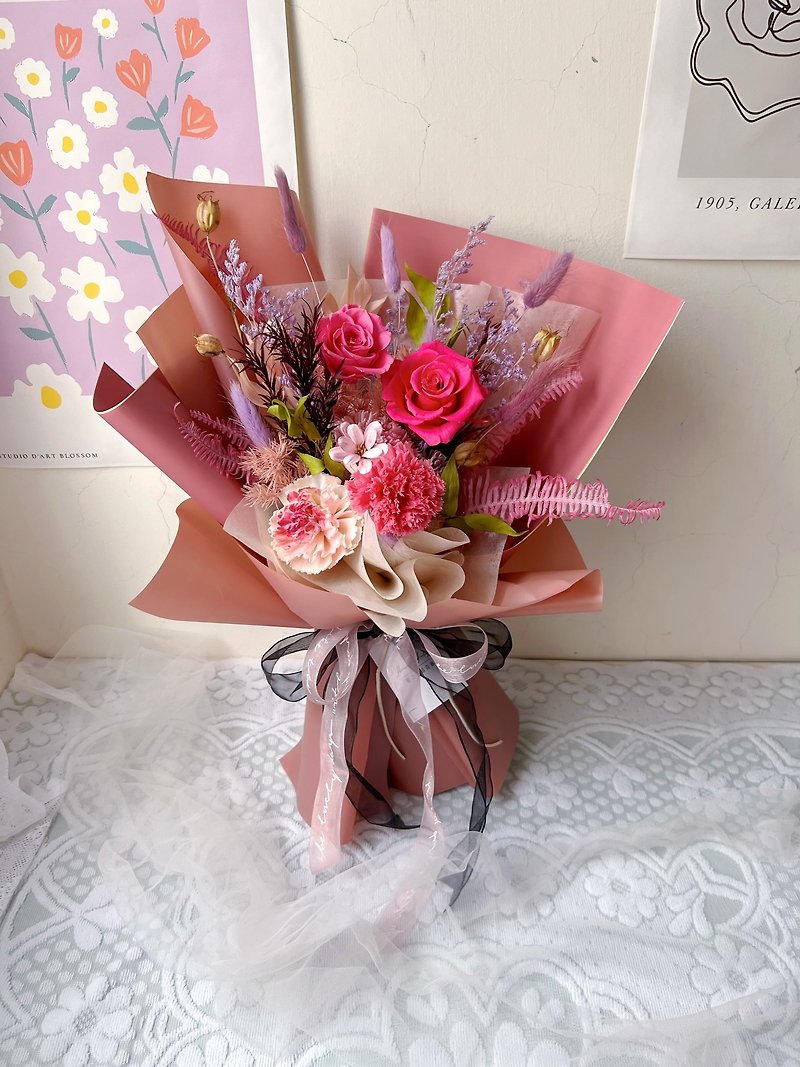 【flower-of-life】Berry color preserved flower bouquet Japanese preserved flower Mother's Day bouquet birthday - ช่อดอกไม้แห้ง - พืช/ดอกไม้ หลากหลายสี