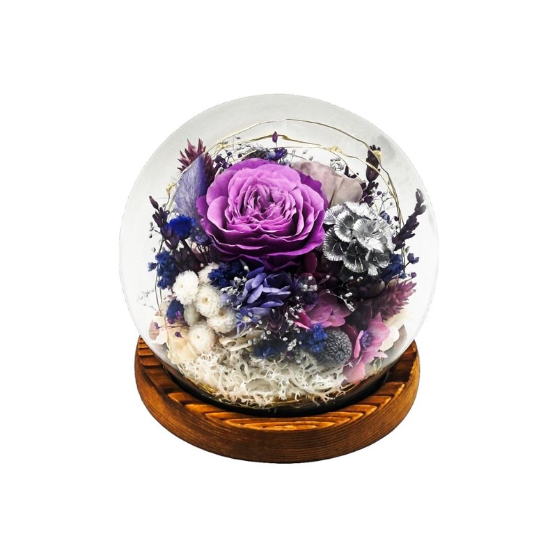 Enman永生花水晶玻璃球擺設 - 紫霞色 - 乾燥花/永生花 - 植物．花 紫色