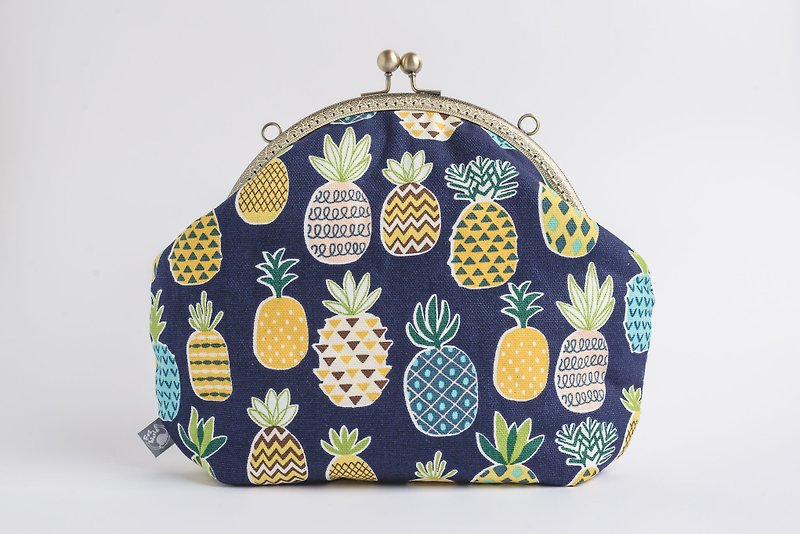 [Will you have to point pineapple] Retro metal mouth gold bag # # Incline backpack bag cute - กระเป๋าแมสเซนเจอร์ - ผ้าฝ้าย/ผ้าลินิน สีน้ำเงิน