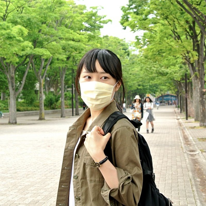 TEMARIYA | handmade mask Stripe Yellow | Sensitive skin moisturizing Comfortable - マスク - コットン・麻 イエロー