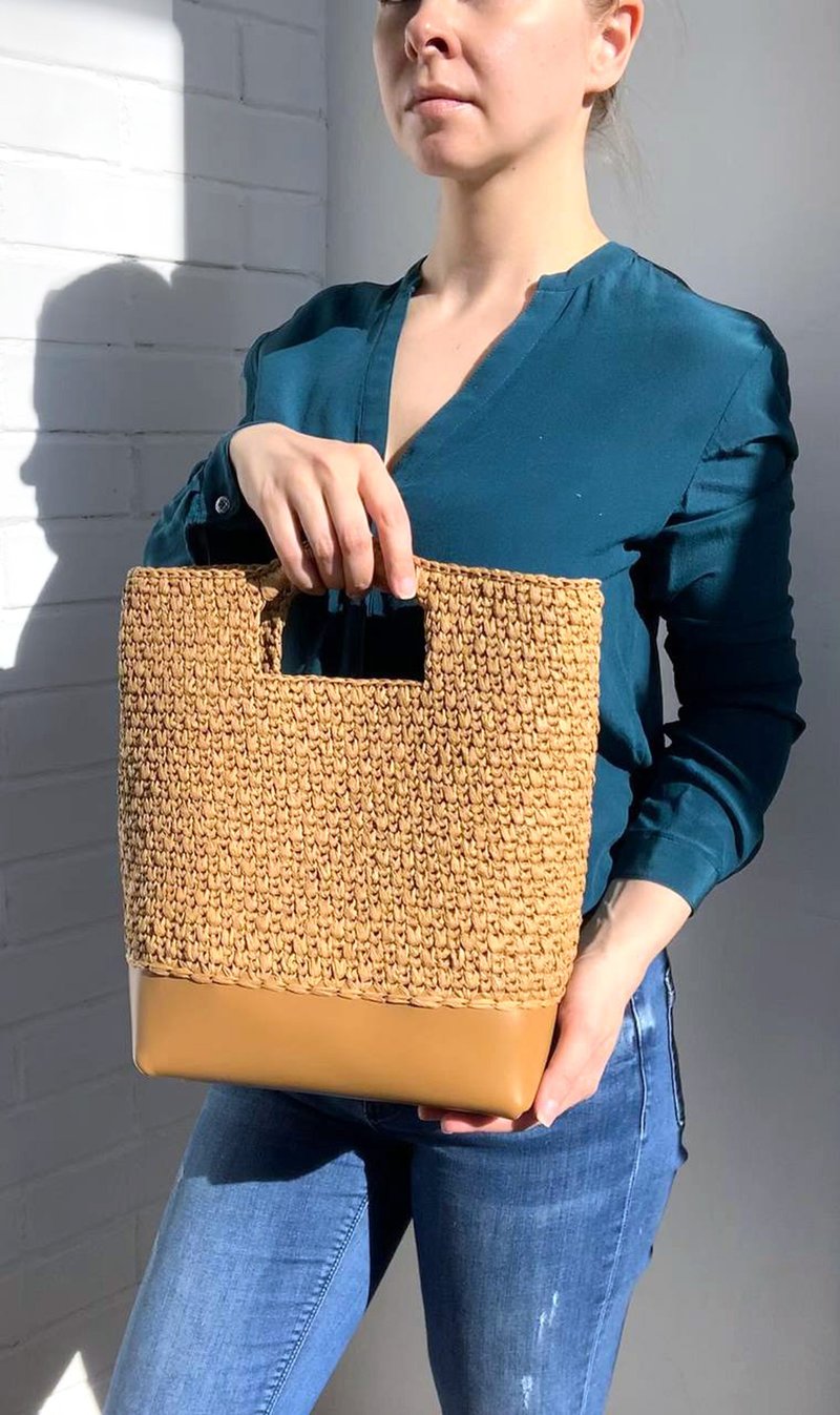 編織說明書電子檔 Crochet Raffia Casual bag,Tote bag, Raffia bag, Tutorial PDF - 手工藝教學/工具書 - 其他材質 
