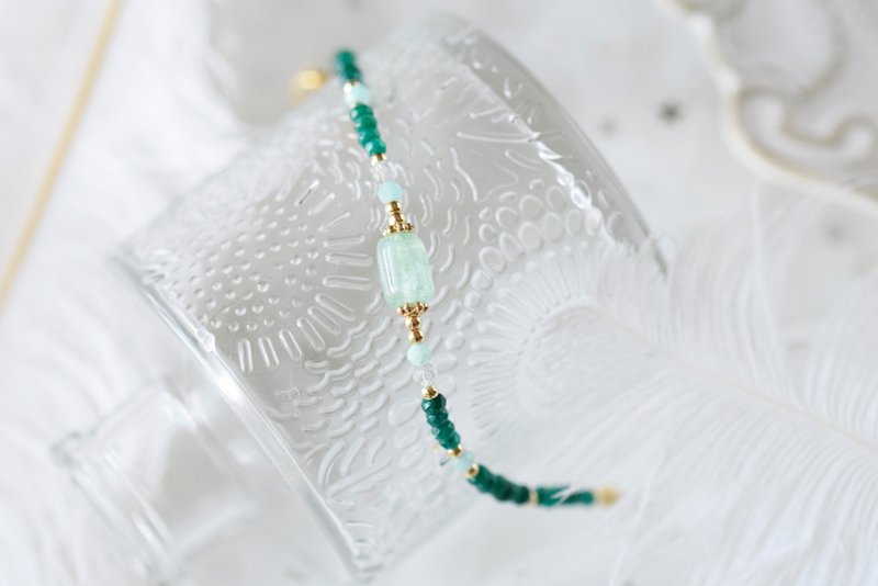 。Green Strawberry Quartz Chalcedony Amazonite Gemstone Crystal 14kgp Bracelet - Bracelets - Crystal Green