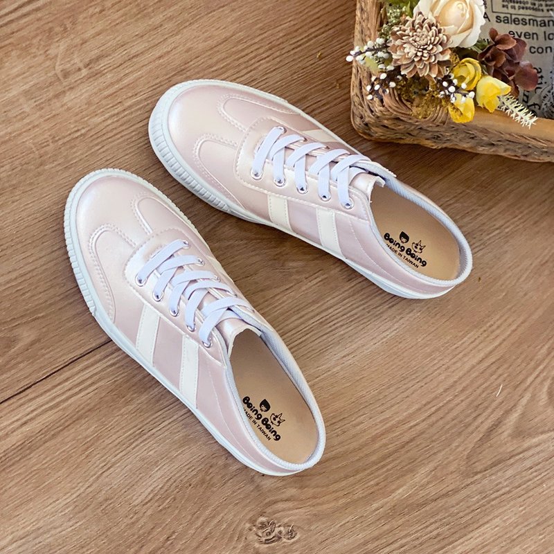 (寬楦)運動風雙線穆勒鞋 半拖懶人鞋-玫瑰金 (大Q底) - 穆勒鞋 - 人造皮革 金色