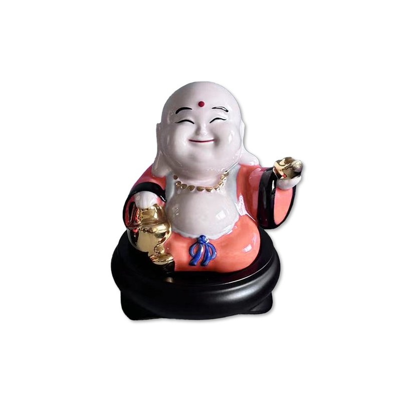 彌勒佛擺飾 / 小 / 三彩紅 / 鎏金 (含木座) - 擺飾/家飾品 - 瓷 多色