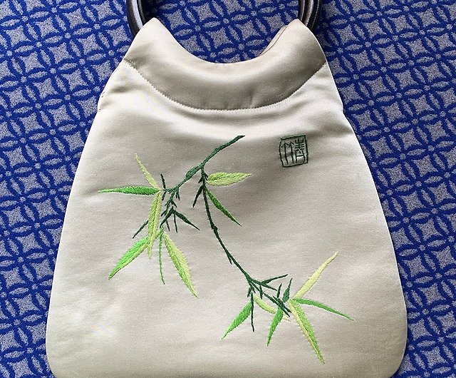 Hand-Embroidered Bamboo-strap Silk Bag