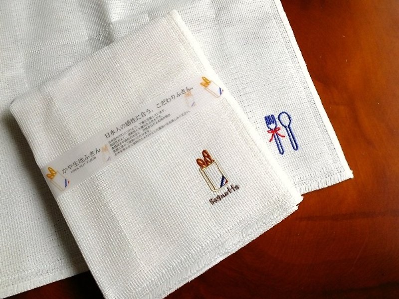 日本傳統蚊帳質地與刺繡廚房家事布組 法國餐桌 - 毛巾浴巾 - 棉．麻 白色