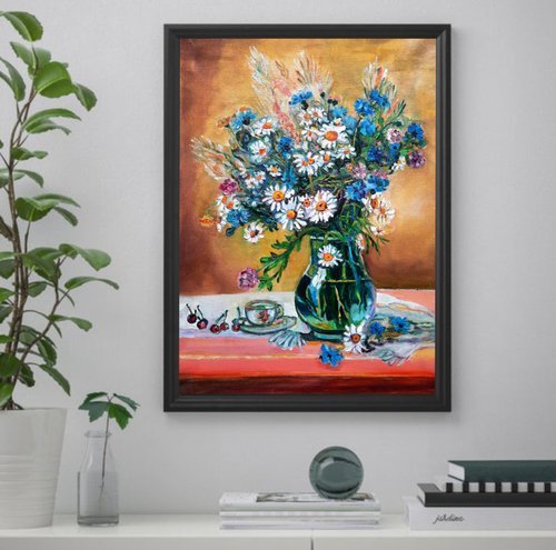H. More 油彩画 花瓶の花 が大特価！ 油彩画 花瓶の花 金色フレーム付き いれかわっ 絵画