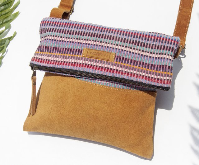 Leather stitching design side backpack boho shoulder bag ethnic style  oblique bag suede bag - Nordic rainbow strip - Shop omhandmade Messenger  Bags & Sling Bags - Pinkoi