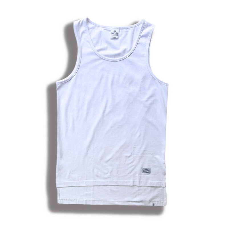 【INNATE】Short front and long back cotton vest white - เสื้อกั๊กผู้ชาย - ผ้าฝ้าย/ผ้าลินิน ขาว