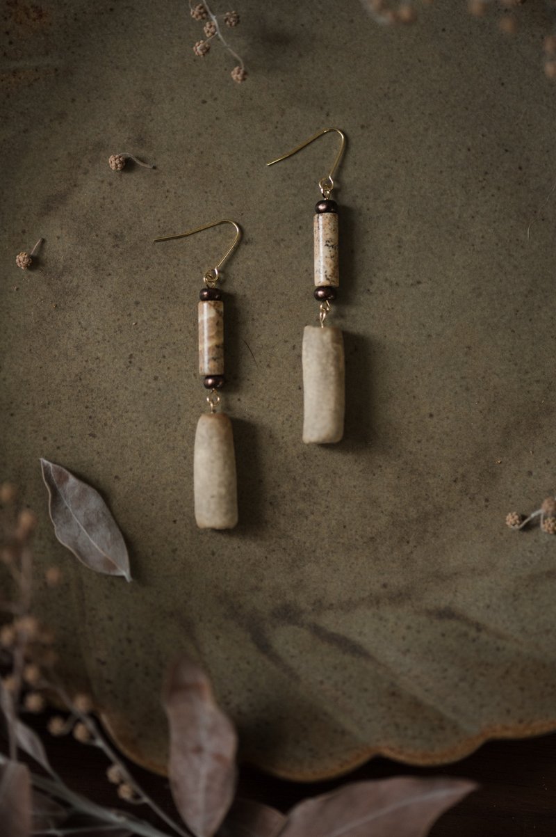 Tao│Tao series-double tube - Earrings & Clip-ons - Pottery Brown