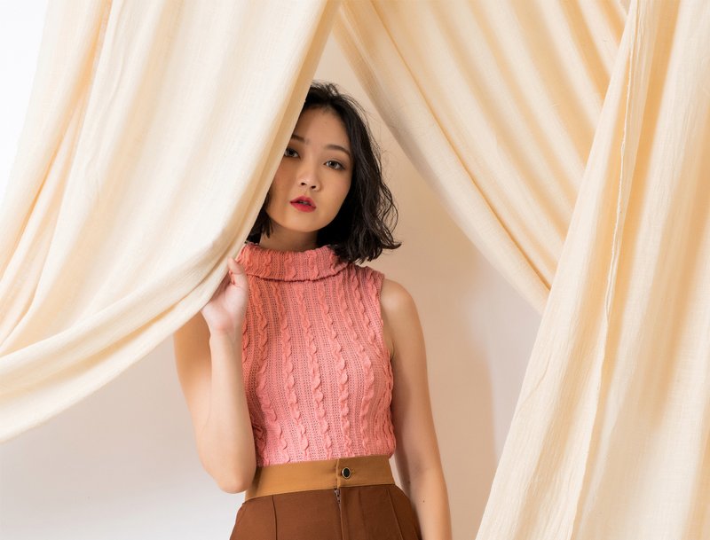 為你寫詩 針織無袖背心Vintage Style Knit Top - 背心/無袖上衣 - 聚酯纖維 粉紅色
