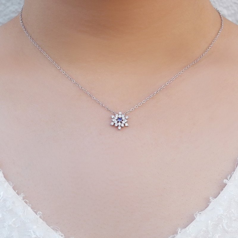 冬の雪花 | 精緻氣質冰藍寶石項鍊 - 項鍊 - 半寶石 藍色