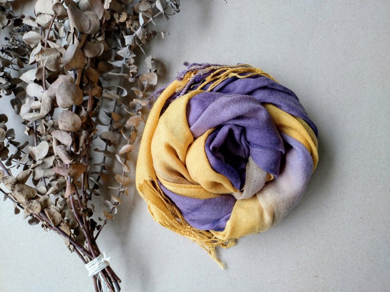 Zhiran Life-Natural plant-dyed wool scarf/yellow purple - Scarves - Wool 