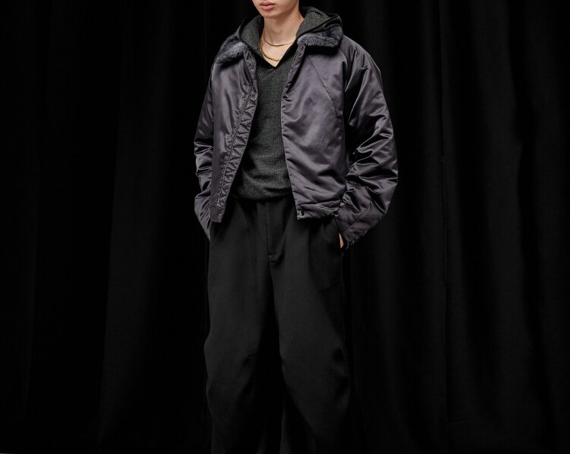 【夜明珠】貂毛領光澤感/短寬結構/BOMBER/夾克棉服 - 男夾克/外套 - 棉．麻 灰色