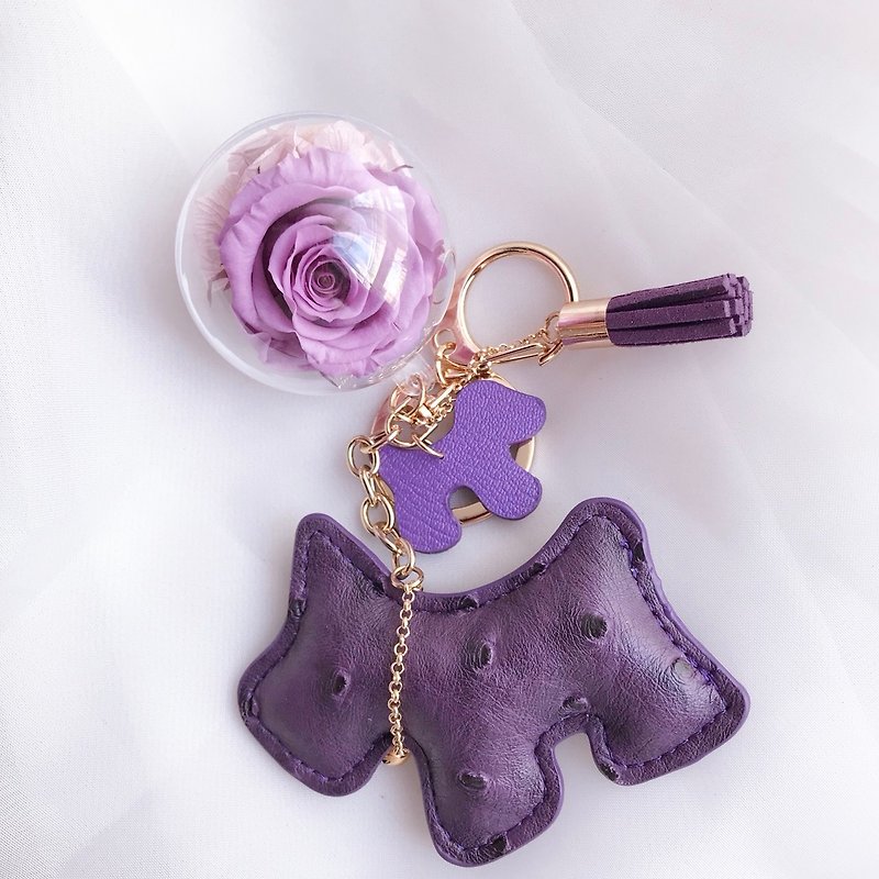 Dog Immortal Flower Charm Purple Keychain Valentine's Day Gift New Year's gift - Keychains - Plants & Flowers Purple