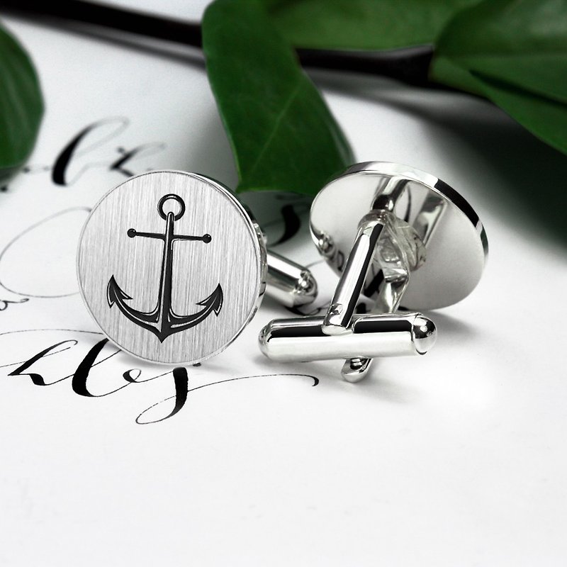 Anchor Cufflinks, Engraved Cufflinks for groom, Wedding Cufflinks, Navy Cufflink - กระดุมข้อมือ - เงินแท้ สีเงิน