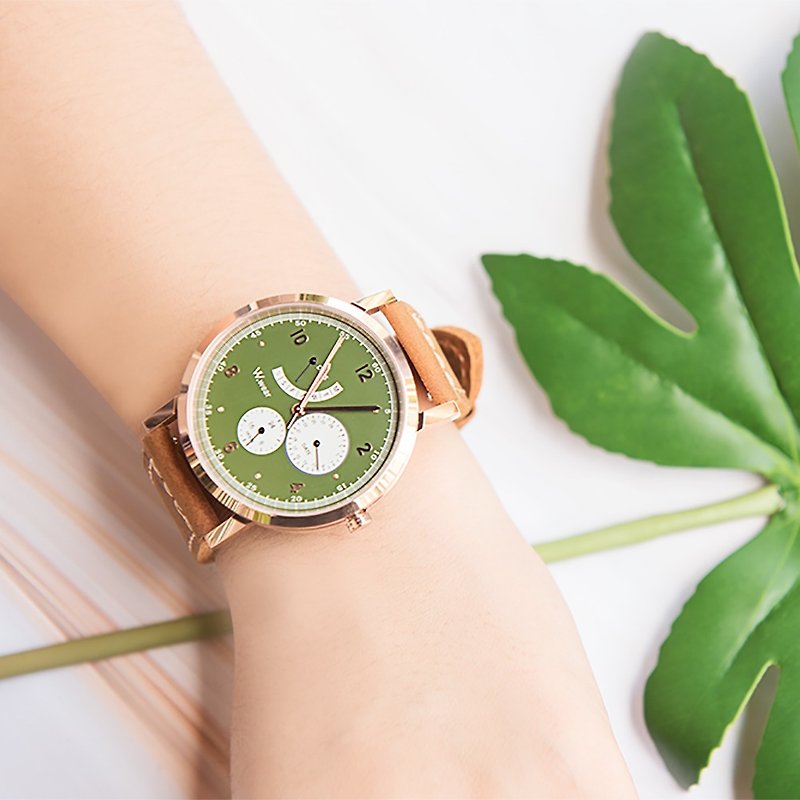 W.wearフライバックデイトウェアリングウォッチ-グリーン - 腕時計 - 革 グリーン