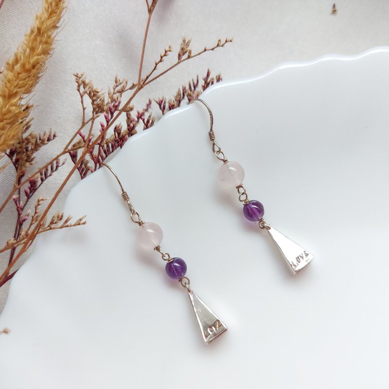 s925純銀 紫水晶 粉晶耳環 | 手作客製 手鍊 項鍊 耳飾 飾品 - 耳環/耳夾/耳骨夾 - 水晶 