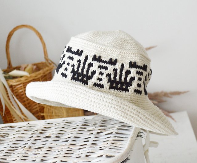 Crochet bunny bucket hat men women crown embroidery Custom ivory fisherman  hat - Shop CrochetedDesignHM Hats & Caps - Pinkoi