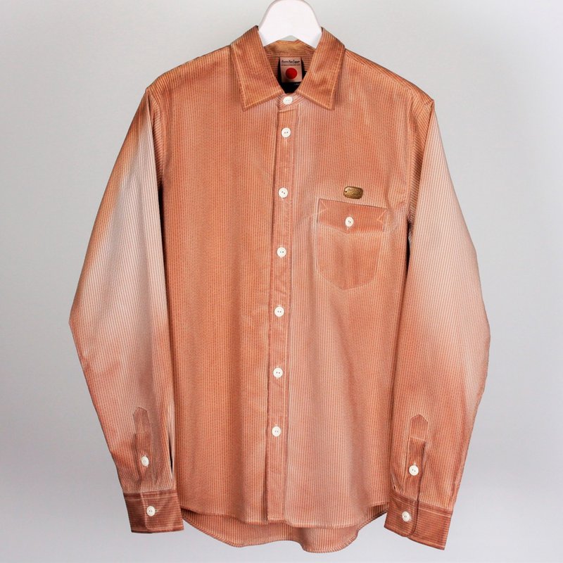 "KAKISHIBU" Dyed Stripe Shirts (M) - 男襯衫/休閒襯衫 - 棉．麻 咖啡色