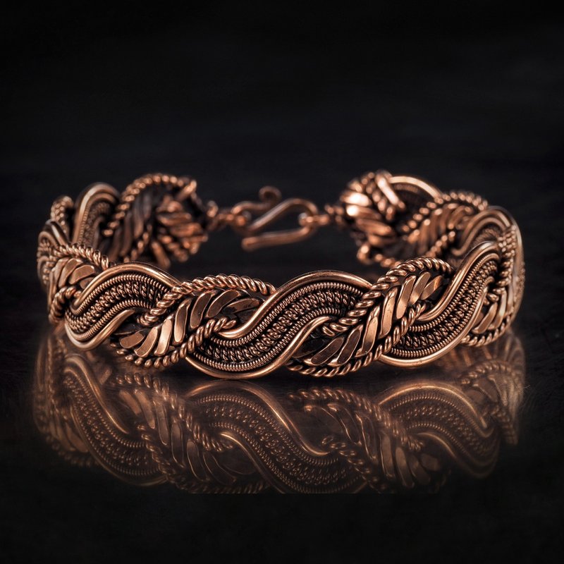 Handmade copper bracelet Unique wire wrapped metal bangle Antique style jewelry - 手鍊/手環 - 銅/黃銅 金色