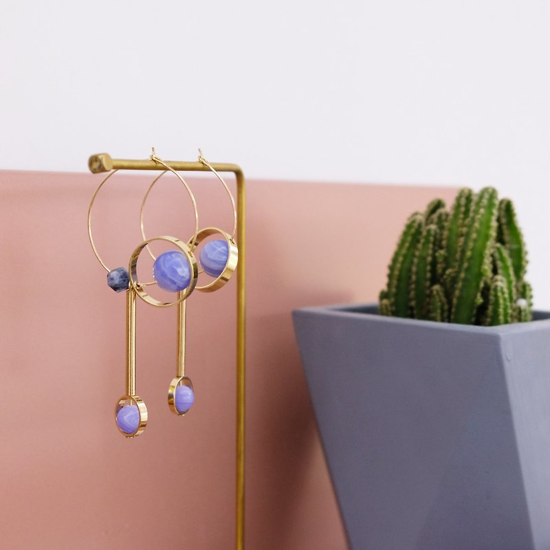 ALYSSA & JAMES - The Moon Collection - Blue agate beads earrings - ต่างหู - หยก สีน้ำเงิน