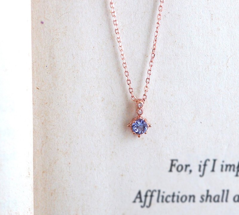 Two colors ~ top quality Stone- sterling Rose Gold plated necklace 4mm - necklace - December birthstone - สร้อยคอ - คริสตัล สีน้ำเงิน