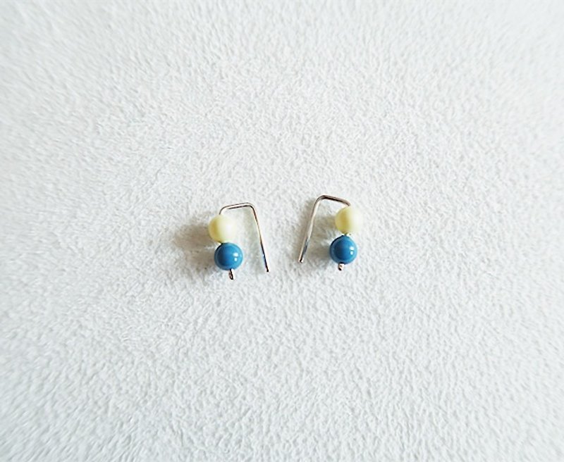 Color beads Earrings Deeo blue yellow Sterling Silver - Earrings & Clip-ons - Sterling Silver Yellow